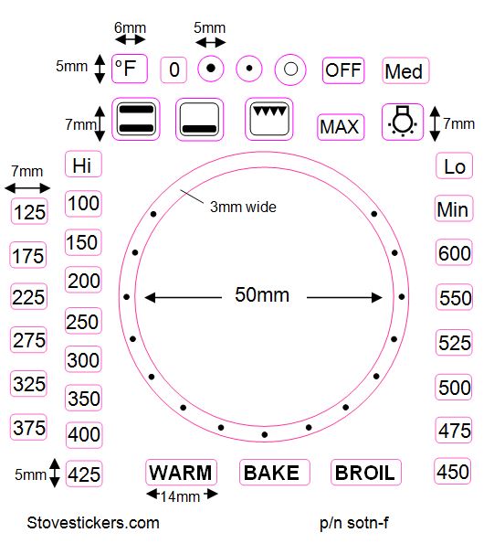 Oven temperature markings decals transfers
                        fahrenheit