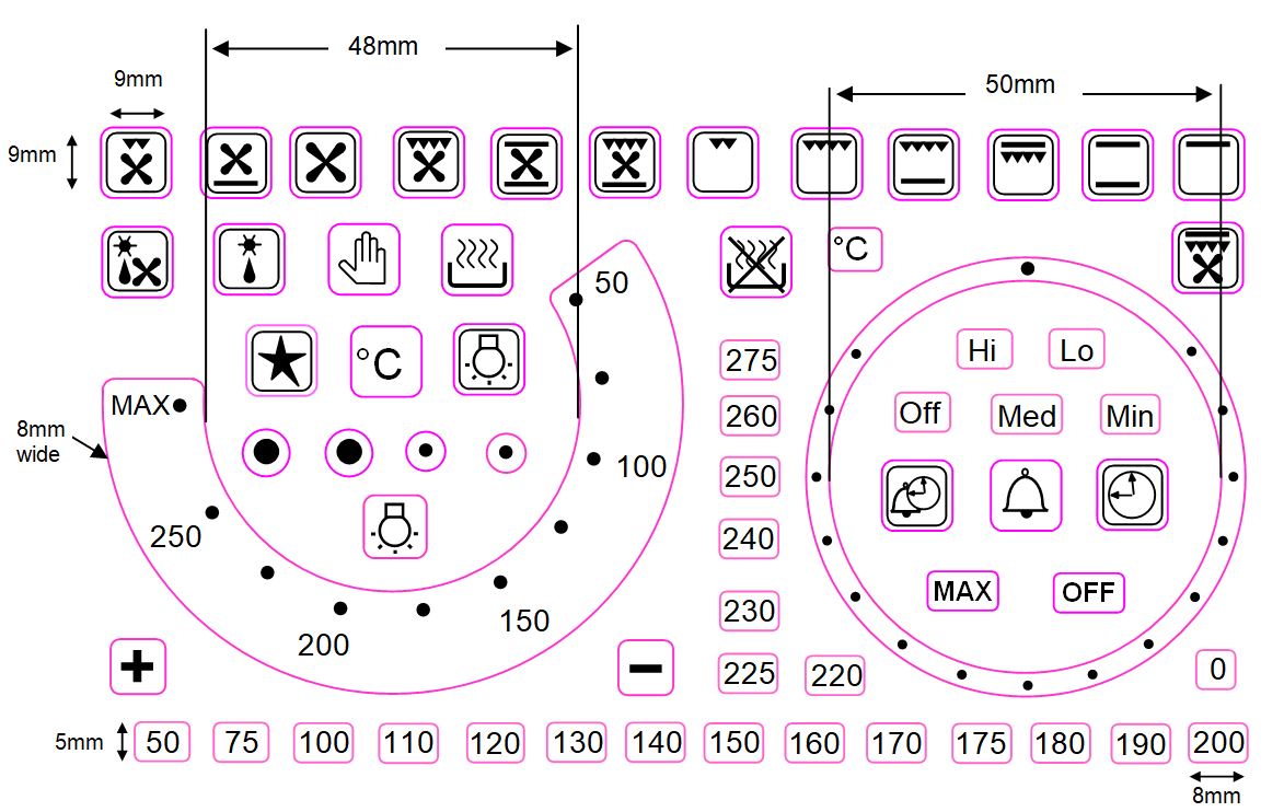 Bundle set -
                        oven temperature sticker + separate oven numbers
                        + symbols